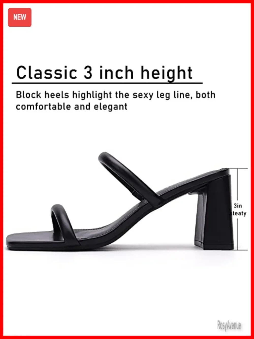 Women's Square Toe Block Heel Sandals Double Strap Slip On Mules 3 Inch Heels